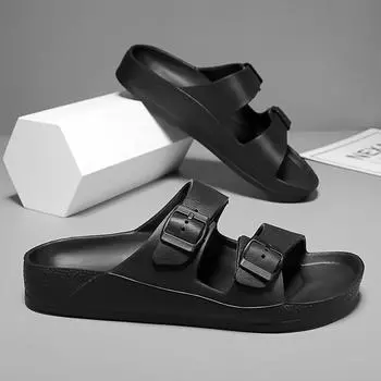 FashionSummer New Men s Soft Sole Slippers Couple Style Beach Shoes Indoor Outdoor Dual Use Flat Bottom Slippers Lightweight Non Slip 36 чёрный