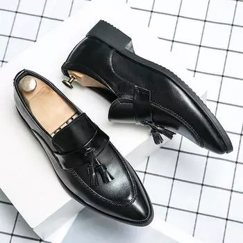 FashionTassel Мужские туфли-лодочки Мужские туфли с острым носком Деловые туфли 2024 Новое поступление Мужские туфли без застежек Классические мужские туфли для свадьбы 38 чёрный