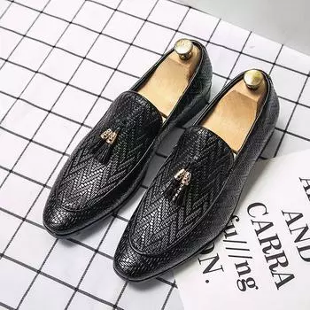 FashionTassels Мужские туфли из натуральной кожи, повседневные плетеные туфли-оксфорды для мужчин, лоферы, итальянские черные, формальные, свадебные, модные туфли, мокасины 39 чёрный