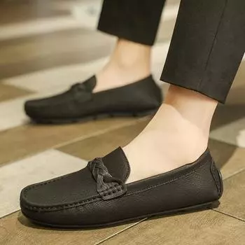 FashionTrend Men Casual Shoes spring autumn Comfort Slip-on Mens Driving Shoes Fashion Men Lazy Shoes Luxury Brand Loafers Moccasins 6.5 чёрный
