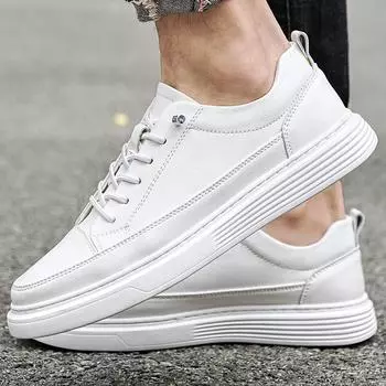 FashionWhite мужские кроссовки 2024 новые легкие повседневные туфли для мужчин дышащие черные мужские туфли кожаные модные туфли мужские на платформе элегантные 38 белый