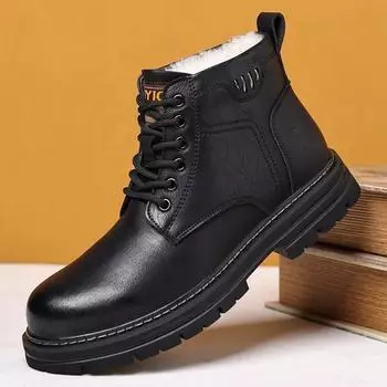 FashionWinter Warm Platform Leather Velvet Men s Boots Designer Soft-soled Casual Cotton Shoes for Men Fashion Wool Ankle Boots Male 38