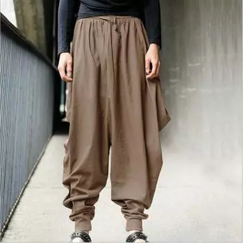 Fat Silm Мужские модные брюки большого размера Joggy Jogger Мужские брюки с цветочным принтом и эластичной талией Повседневные брюки до щиколотки с широкими штанинами Повседневная свободная спортивная одежда L чёрный