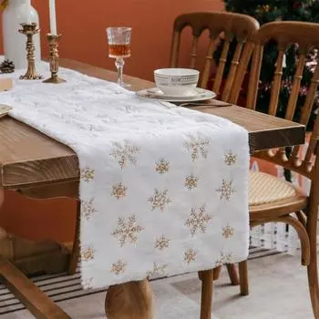 Faux Christmas Table Runners Gold Sequin Snowflake Table Runner Xmas Table Runner For Super Soft Thick Luxury Christmas Table Decoration One Size