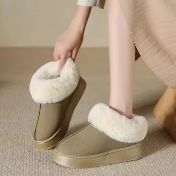 Faux Fur Winter Boots for Women 2024 Non Slip Women s Snow Boots Plush Warm Fashion Short Boot Comfortable Warm Platform Shoes 36 чёрный