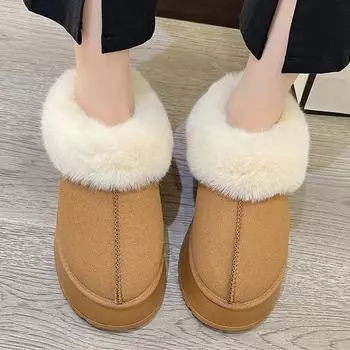 Faux Fur Winter Boots for Women 2025 Non Slip Plush Snow Boots Woman Thick Bottom Warm Cotton Shoes Platform Botas Mujer Female 36 чёрный
