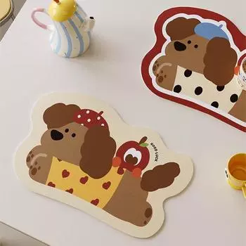Faux Leather Placemats Cute Animal Dining Table Heat Insulation Mat Anti-Skid Washable Tableware Bowl Pad Kitchen Cup Coasters 30X40cm