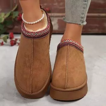 Faux Suede Thick Platform Snow Boots Women Non Slip Sole Short Plush Winter Boots Woman Warm Thick Sole Cotton Padded Shoes 43 38 коричневый