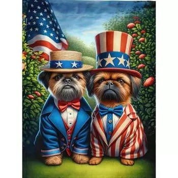 FE# 5D DIY Full Round Drill Diamond Painting Poodle and Flag Decor Art Craft w3929