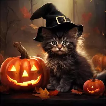 FE# 5D DIY Full Round Drill Diamond Painting Halloween Pumpkin Art Craft 30x30cm