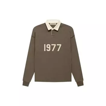 Fear of God Essentials 1977 Series FW22 Поло Henley Rugby с длинными рукавами и контрастными цифрами Топы унисекс с принтом Древесно-коричневые FOG-FW22-032 M