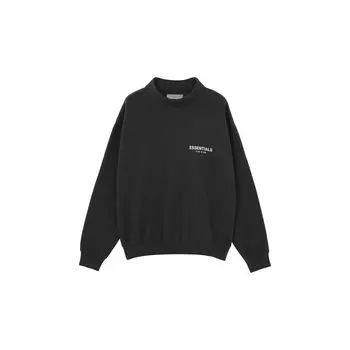 Fear of God Essentials Iron Logo Print Пуловер на флисовой подкладке с высоким воротником Мужская толстовка Черный FOG-SS22-250 M