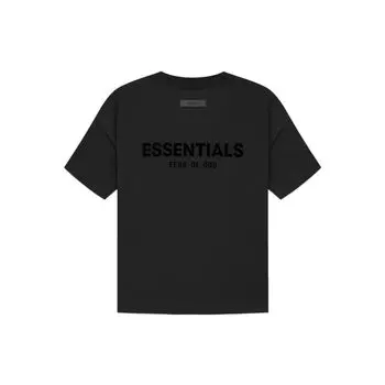 Fear of God Essentials SS22 Эластичный лимузин с логотипом и бархатной футболкой с круглым вырезом Топы унисекс Черный FOG-SS22-899 XXL