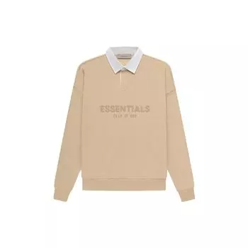 Fear of God Essentials SS23 Вафельная футболка-поло для регби с логотипом и принтом с длинными рукавами Мужские топы песочно-белого цвета FOG-SS23-055 L