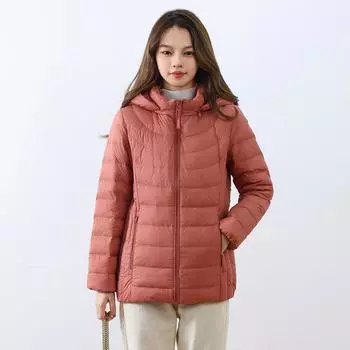 Feather 90 белый утиный пух новый национальный стандарт женский простой однотонный со съемным капюшоном легкий пуховик женский M