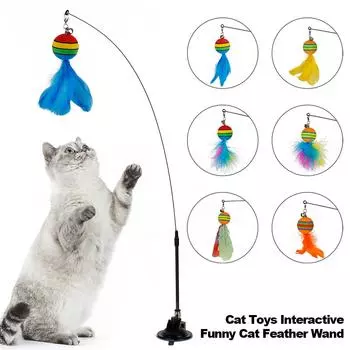 Feather Cat Toy Plush Insect Teasing Cat Stick Replacement Head Interactive Play Pet Products Cat Toys Interactive