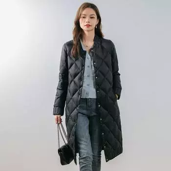 Feather New 90-down Light and Thin Down Круглый вырез Rhombus Средняя и длинная женская одежда Легкий и тонкий пуховик M