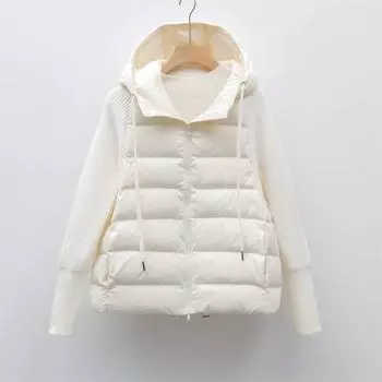 Feather New Women s 90 Fleece Женская одежда Длинные рукава Трикотажные рукава С капюшоном Однотонный пуховик Простое пальто S