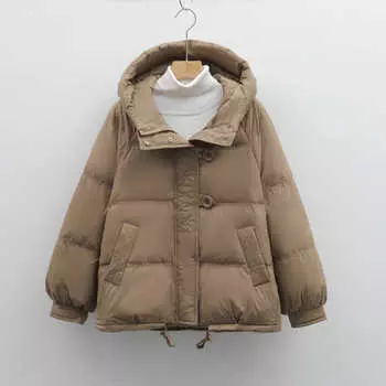 Feather женская 90-флисовая женская одежда с капюшоном, новая простая короткая пуховая куртка, маленькая утолщенная куртка M чёрный