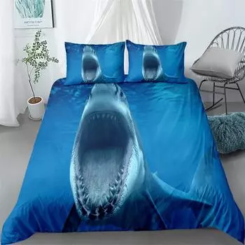 Feeding Shark 3D Duvet Cover Set King Queen Double Full Twin Single Size Комплект постельного белья EU single(135x200cm)