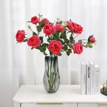 Feel Moisturizing 3 Head Austin Rose Home Living Decoration Искусственный цветок Украшения Букет Имитация Розы темно-розовый