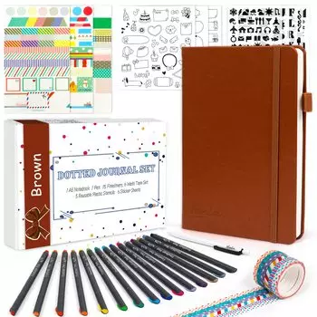 Feela Bullet Journal Synthetic A5 Dot Pen В комплекте блокнот, кожа, размер, график, (коричневый)