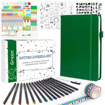 Feela Bullet Journal Synthetic A5 Dot Pen В комплекте блокнот, кожа, размер, сетка, (зеленый)