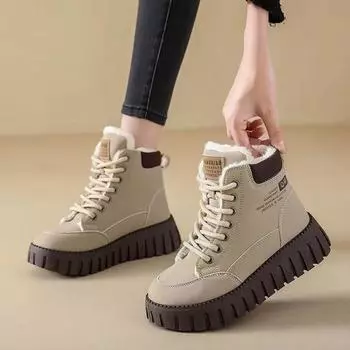 Feeling of stepping on shit, Northeast large cotton shoes, women s winter velvet thickened short boots, minus 20 degrees cold-resistant boots, fur int 35 хаки