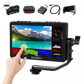 FEELWORLD F5 Pro V4 DSLR Camera Field Monitor Bundle with Carry Case and Micro HDMI Cord 3D LUT 1080P 4K HDMI Touchscreen Video Monitor with External