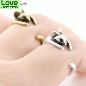 Fei Ye Paws этническое кольцо из металла с мышью и рисом для женщин, бохо, латунный кастет для девушек, полированная крыса, животное, обручальные кольца для мужчин, пара, палец Resizable античный серебряного