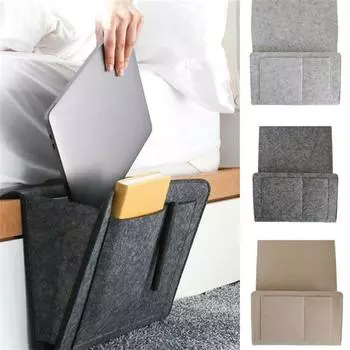 Felt Bedside Storage Bag Organizer Bed Desk Bags Sofa TV Remote Control Hanging Caddy Couch Storage Organizer Bed Holder Pockets 32x10x20cm бежевый