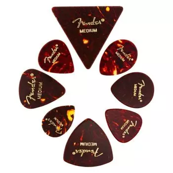 Fender Fender Pick All Celluloid Tortoise Shapes, Medley, Shell, Medium, (8)
