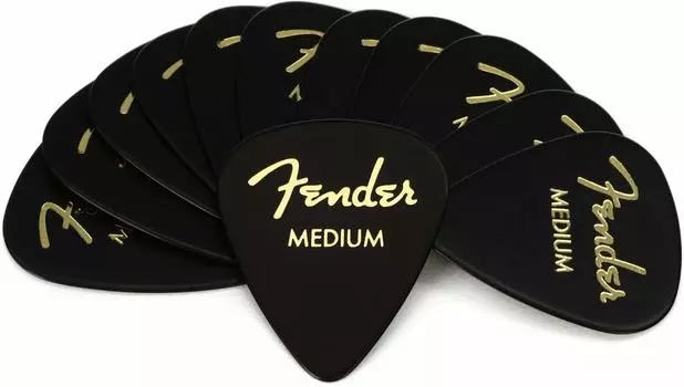 Fender Pick Classic 351 12 Count Celluloid, Black, Shape, Medium,