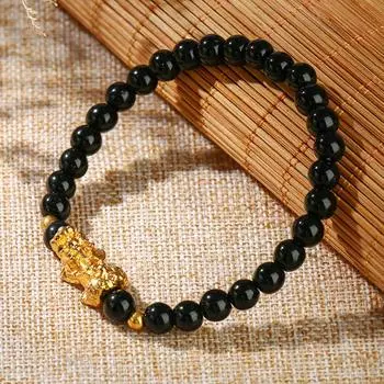 Fengshui Pixiu Браслет Натуральный Обсидиан Камень Бусины Браслеты Для Женщин Мужчин Богатство Удачи Будда Браслеты Браслет Ювелирные Изделия