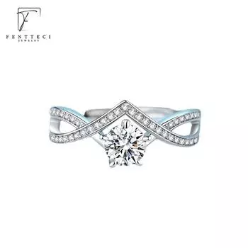 FENTTECI из стерлингового серебра 925 пробы с платиновым покрытием, роскошное кольцо с муассанитом D цвета 1 карат для женщин, крестообразное V-образное кольцо на руку 0.5ct-4
