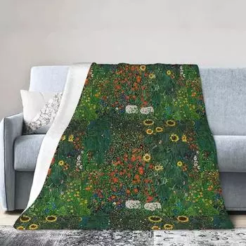 Фермерский сад с цветами-Klimt Artsy Одеяла с наклейками Фланелевое одеяло для кровати Гостиная Пикник Путешествие Домашний диван 75x100cm 30x40in
