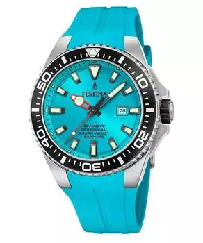 Festina Diver Кварцевые часы с каучуковым ремешком и бирюзовым циферблатом F20664-5 200M Мужские часы