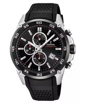 Festina The Originals Хронограф с каучуковым ремешком, кварцевые мужские часы с черным циферблатом F20330-5 100M чёрный