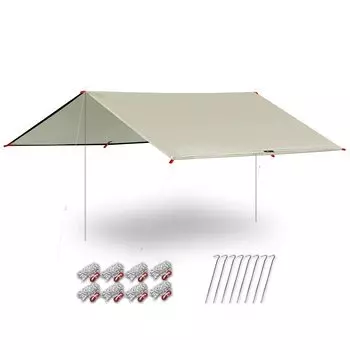 FIELDOOR Recta Tarp 435 x 500 см сумка для хранения и переноски веревочные колышки алюминиевые гибкие фитинги для 4-6 человек УФ-защита серебряное покрытие [светло-бежевый] +