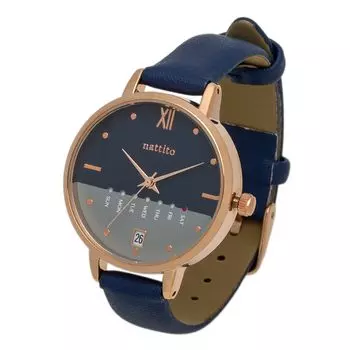 [Fieldwork] Women s Watch Analog Leather Strap Calendar Day of the Week Date Display Navy Dario GY079-5