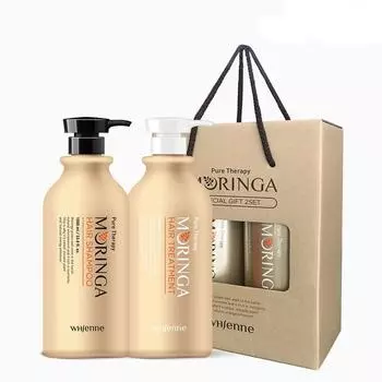 Fienne Moringa Protein большой емкости, слабокислотный шампунь для кожи головы 1 л + подарочный набор Treatment 1 л, 1 набор