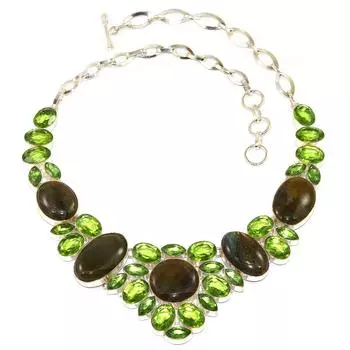Fiery Labradorite Garnet Gemstone Jewelry Necklace 16-18