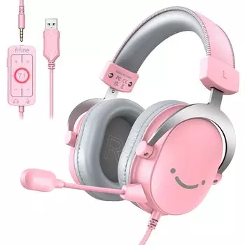 FIFINE Gaming Surround 50 мм съемная всенаправленная совместимая с регулируемой закрытой игровой гарнитурой Live Pink AmpliGame H9P, звук 7.1, проводная, розовый