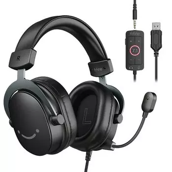 FIFINE Gaming Surround 50 мм съемная всенаправленная совместимая с регулируемой закрытой игровой гарнитурой Live Black AmpliGame H9, звук 7.1, проводная,