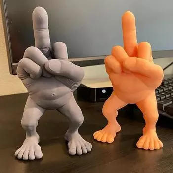 Фигура среднего пальца с ногами Статуя среднего пальца 3D-печатная скульптура Шутка-трофей Главная 7.5cm оранжевый