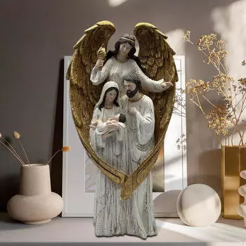 Фигурка ангела Святого семейства Рождественская коллекция, смола, религиозный подарок, настольная S Gold