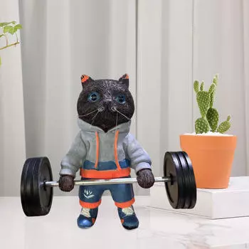 Фигурка кошки, штанга, черная статуя, художественный орнамент, милый фитнес, скульптура из смолы Blue orange