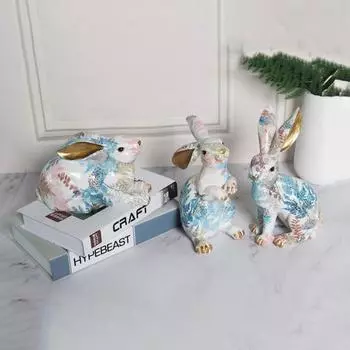 Фигурка кролика из смолы, милая мультяшная скульптура животного, красочная креативная статуэтка кролика, шкаф