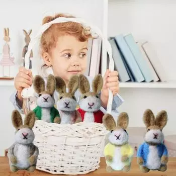 Фигурка пасхального зайчика из фетра, мини-статуэтка-имитация кролика с куртками, пасхальное плюшевое шерстяное животное, украшение для стола, украшение для домашней вечеринки зелёный