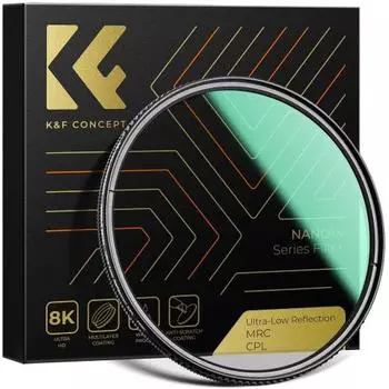 Фильтр CPL K&F Concept 67 мм Сверхнизкое отражение 0,1% Контрастность Регулировка отражения Фильтр PL со сверхнизким отражением Высокий коэффициент пропускания 45% Круговая поляризация